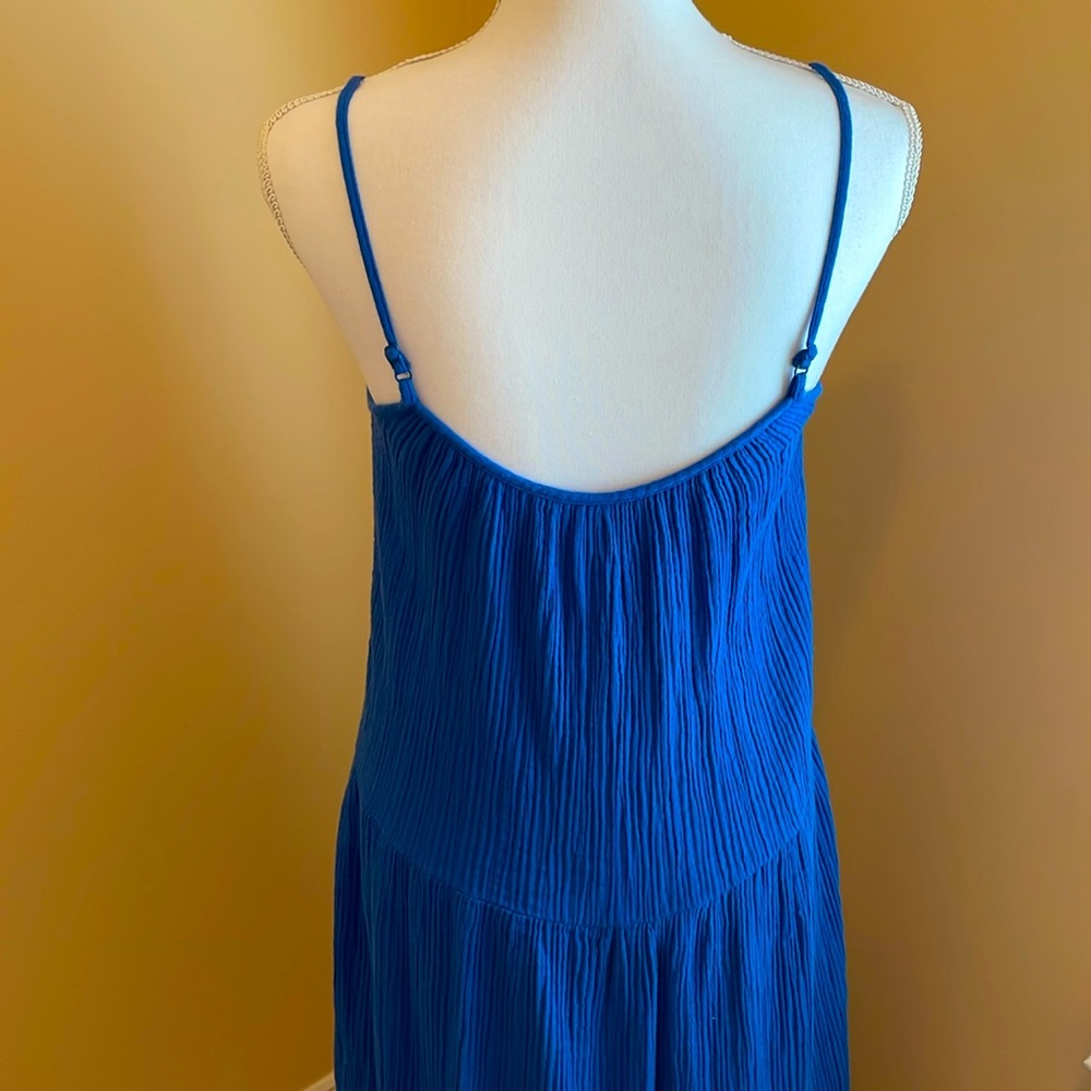 H&M Cobalt Blue Tiered Gauze Midi dress Crinkle Cotton Sundress Royal XS - Picture 4 of 9